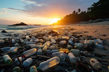 Plastic waste on a beach - obrazy, fototapety, plakaty