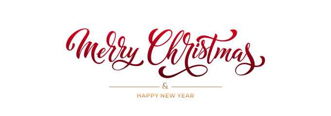 Merry Christmas and Happy New Year hand lettering calligraphy. Vector holiday illustration element.