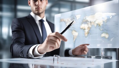 Businessmann mit Stift in der Hand und einem Organigramm vor sich - Business Symbol foto