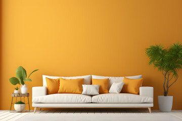 Living room inside the house with bright orange color