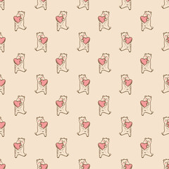 Cute bears with hearts seamless vector pattern. Valentine's Day illustration