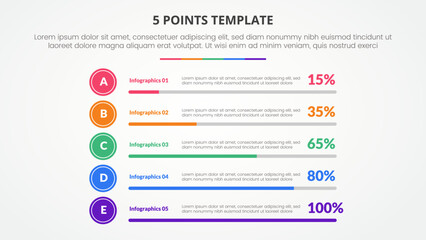 Fototapeta na wymiar 5 points stage template infographic concept for slide presentation with percentage bar progress stack with 5 point list with flat style