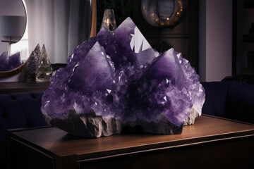Amethyst crystals on the rocks - Generative AI