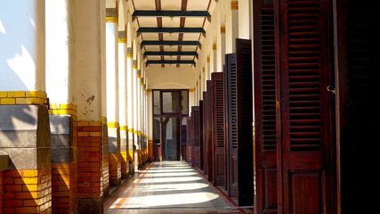 The ornaments of the thousand door building or lawang sewu in Semarang include the wall pillars...