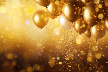 Golden Balloon Celebration, A Festive Party Scene with Shimmering Background