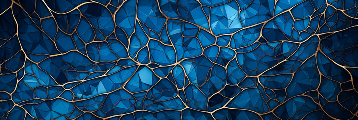 Digital blue, gold fractal abstract surface background. Technological process neural networks backdrop for science and education banners. Futuristic network 3D grid cyber mesh graphic resource by Vita