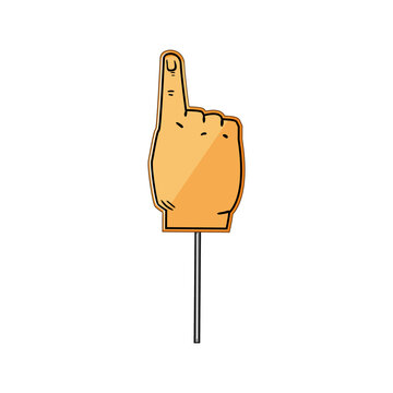 number foam fan finger cartoon. glove one, sign winner, soccer blue number foam fan finger sign. isolated symbol vector illustration