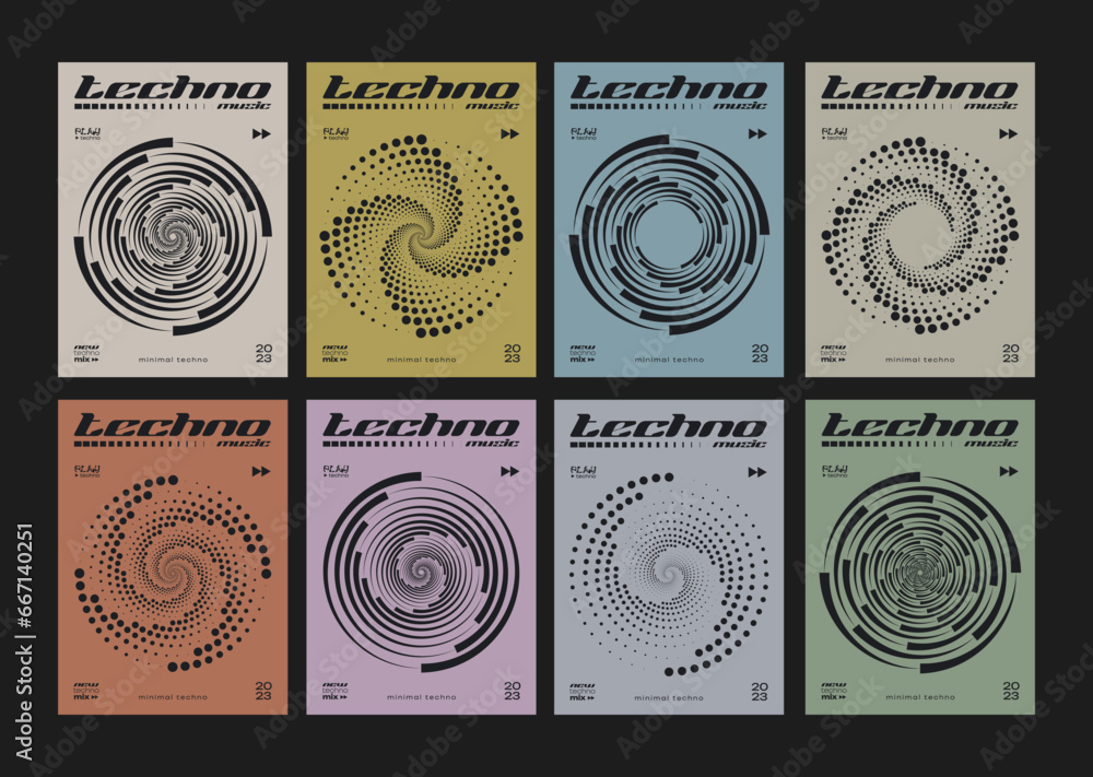Aufkleber Modern Geometric Circle Shape Pattern. Retro Techno Spiral Poster. Optical Illusion Round background. Swiss Design Cover. Bauhaus Graphic Design Elements.