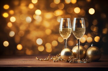 New Year background with white wine glasses