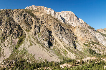 Sierra Nevada Mountain landscape and cloudless blue sky in Yosemite National Park California.