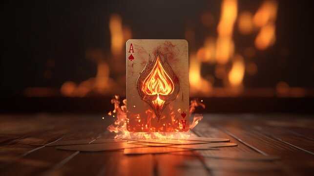 Poker card with fire form front view unreal engine background 