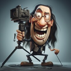 Caricature of a smiling photographer on a neutral background - obrazy, fototapety, plakaty