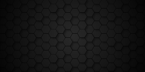 Seamless Background of abstract black 3d hexagon background design a dark honeycomb grid pattern. Abstract octagons dark 3d background. Black geometric background for design.