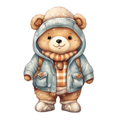 Watercolor Cute Teddy Bear in Winter png file