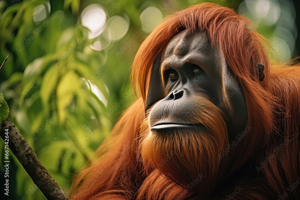 Poster a close up of a monkey with a tree in the background. generative ai