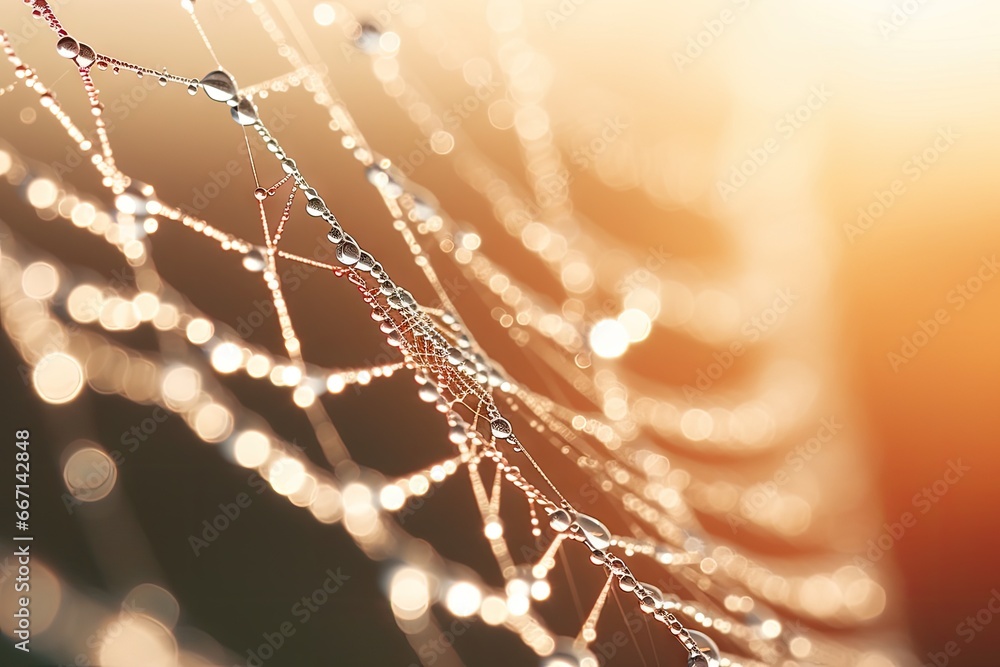 Poster a close up of water droplets on a string of string. generative ai