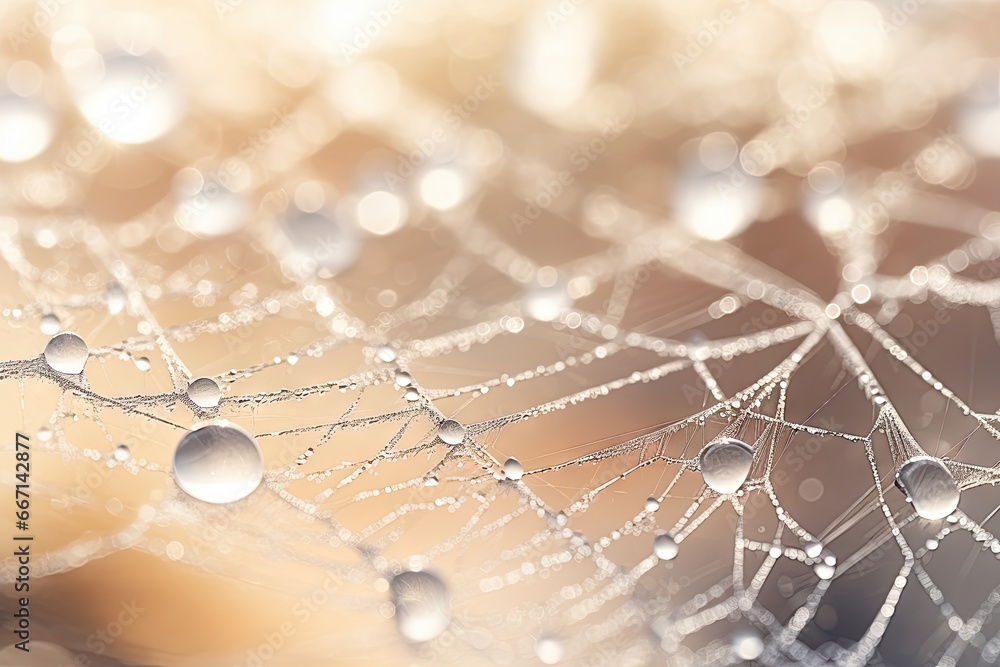 Aufkleber a close up of a spider web with water drops on it. generative ai