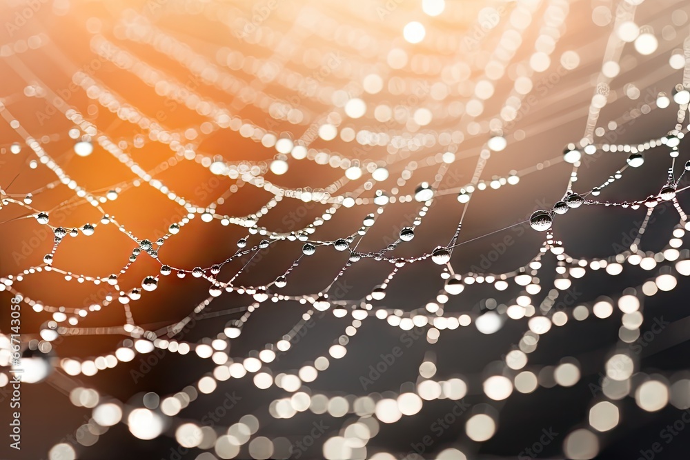 Poster a close up of a spider web with water drops on it. generative ai