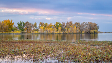 fall sunset scenery in Boyd Lake State Park in Loveland, Colorado