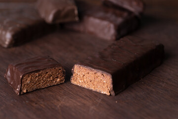 Protein bar cut on the table