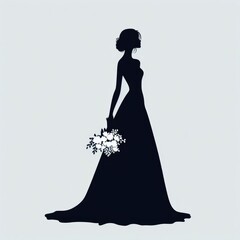 Silhouette of a bride with flowers.