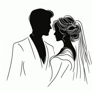 recommend clip art: Silhouette of a couple at wedding, bride and groom.