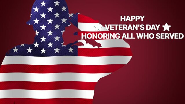 Animation video about veteran's day honoring all who served concept on red background and vignette effect 