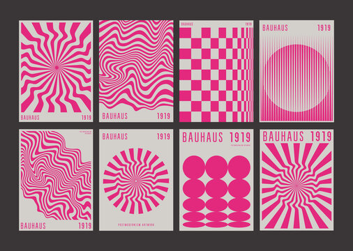 Bauhaus Abstract Wavy Backgrounds. Cool Geometric Posters Vector Design. Optical Illusion Shape Textures.