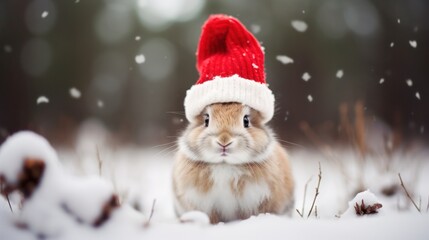 Rabbit santa claus in the snow, generative ai