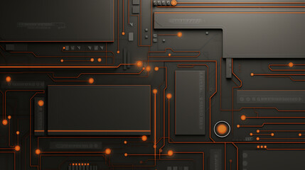 Graphic illustration of electronic circuit board design and schematic. Desktop wallpaper and presentation background style.