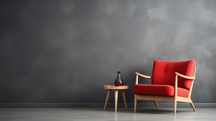 modern red chair and concrete wall