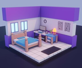 Simple 3D modeling isometric bedroom design