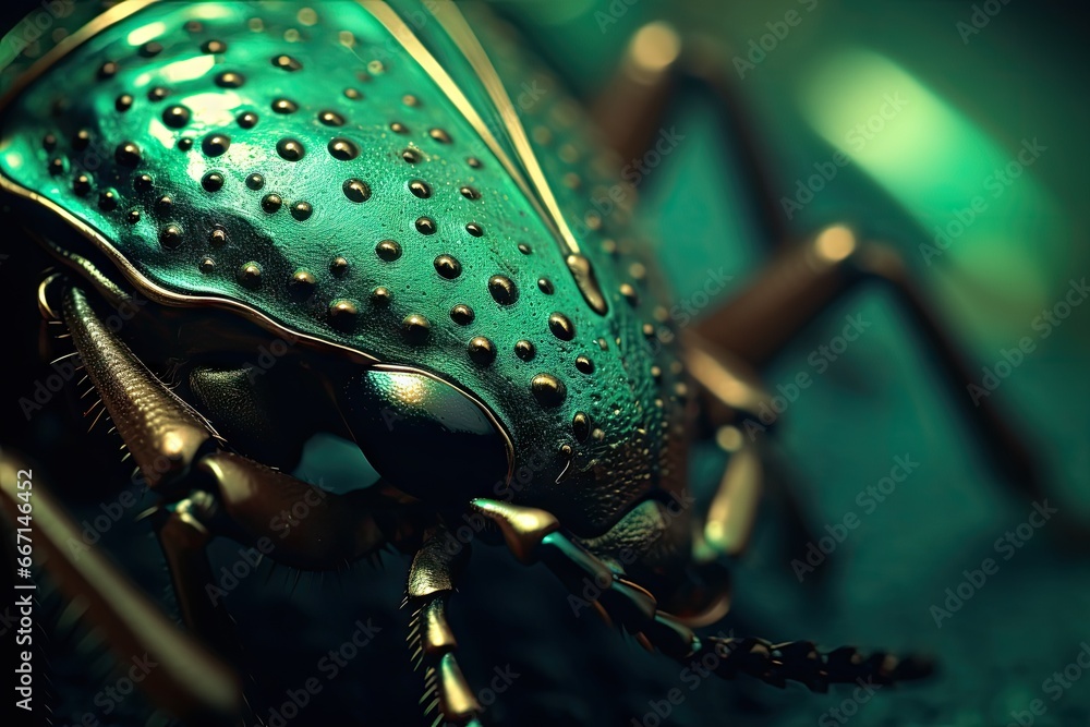 Poster a close up of a green bug with lots of holes. generative ai