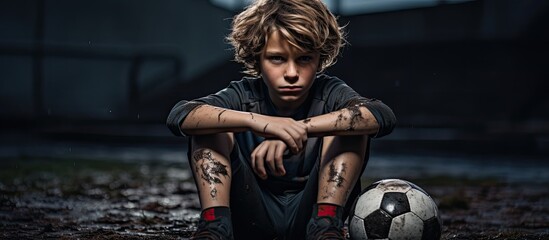 Child s mental health affected by sports failure and bullying in soccer - obrazy, fototapety, plakaty
