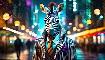 Fototapeta na wymiar Anthromorphic Zebra Wearing Fashionable Blazers