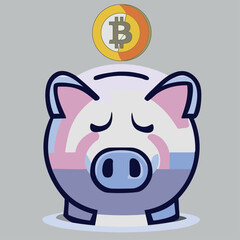 
Piggy bank with bitcoin coins, flat vector design