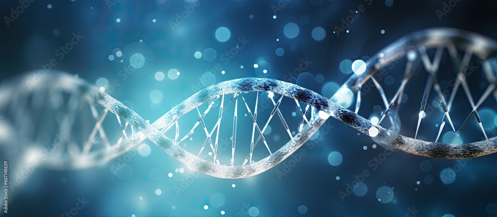 Poster blue dna structure with light bokeh background in artificial intelligence