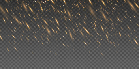 Falling random fire particles isolated on dark transparent background. Fire dust effect for your design. Vector illustration. - obrazy, fototapety, plakaty