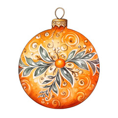 Christmas ornament in orange and silver, isolated on white transparent background