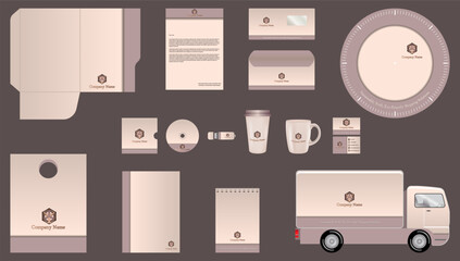 Corporate Identity Beige Cream Color branding template. Vector company style for brand book. Set of business corporate identity mock up. Documentation for business.