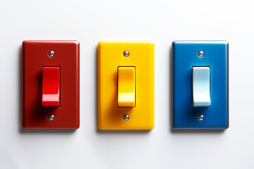 Variety of on-off switch isolated on white background.