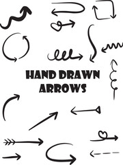 Set of Hand drawn vector arrows doodle on white background. design element vector illustration.