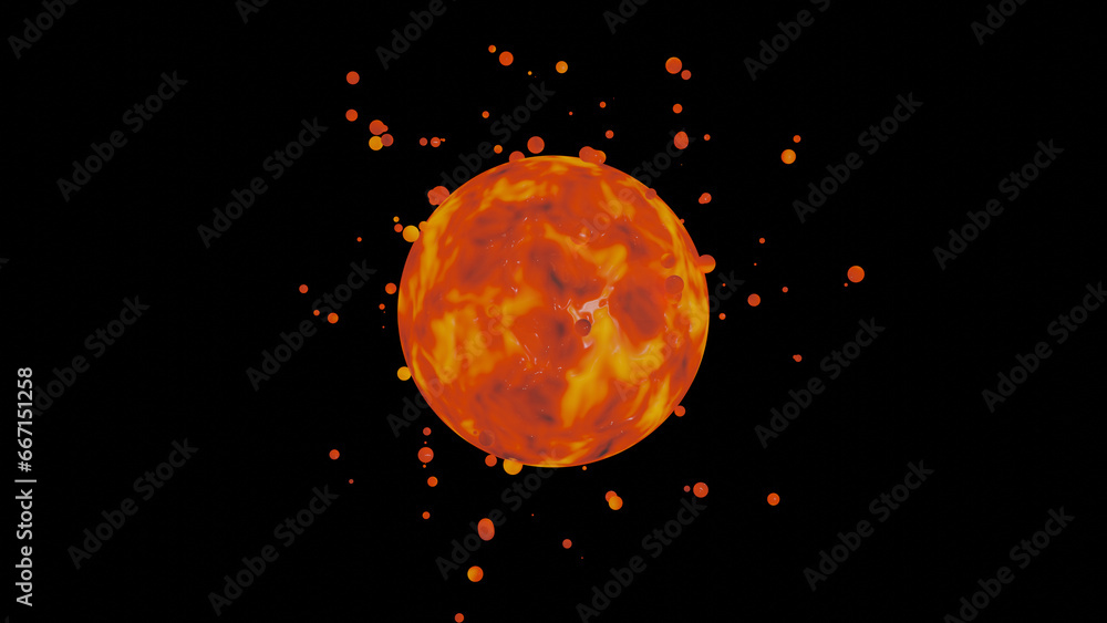 Aufkleber 3d rendering of an abstract sphere and a lot of droplets that fly apart. abstract 3d illustration. f