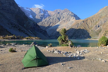Kulikalon lake camping views in Fann mountains, Tajikistan