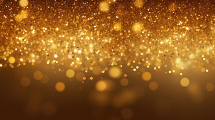 Golden christmas particles and sprinkles for a holiday celebration like christmas or new year. shiny golden lights. wallpaper background for ads or gifts wrap and web design. AI Generative