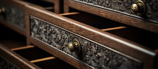 The drawers have a traditional wooden texture
