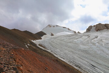 Chimtarga mountain pass landscape - highest peak of Fann mountains located between Mutnyi lake and...