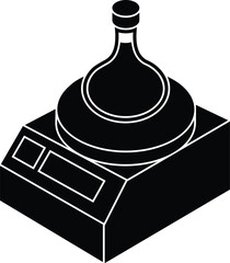 Cartoon Black and White Isolated Illustration Vector Of A Test Tube On A Hotplate Spinner