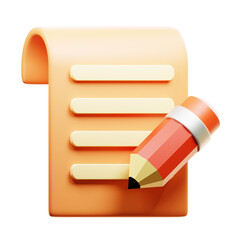 Write document 3D icon render transparent background