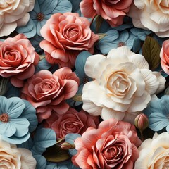 Seamless tile pattern with pastel-colored roses. Made with Generative AI
